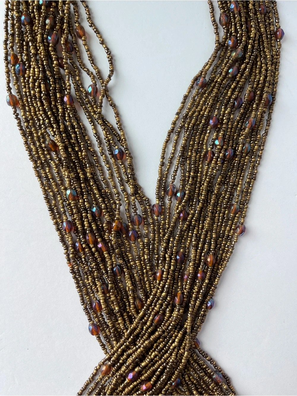 Brown Beaded Long Statement Necklace Tassels Lariat